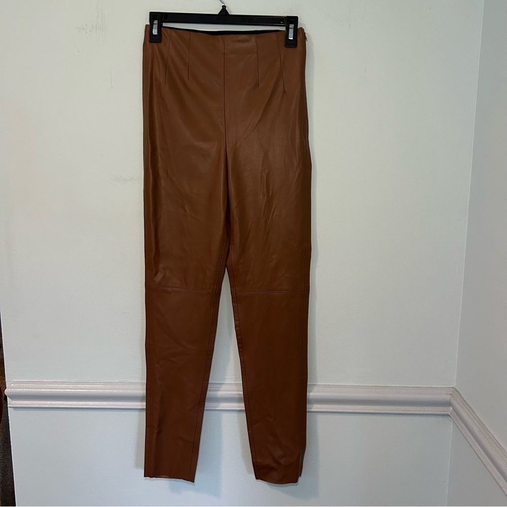 Zara Brown Faux Leather High Waisted Skinny Pants Size Small